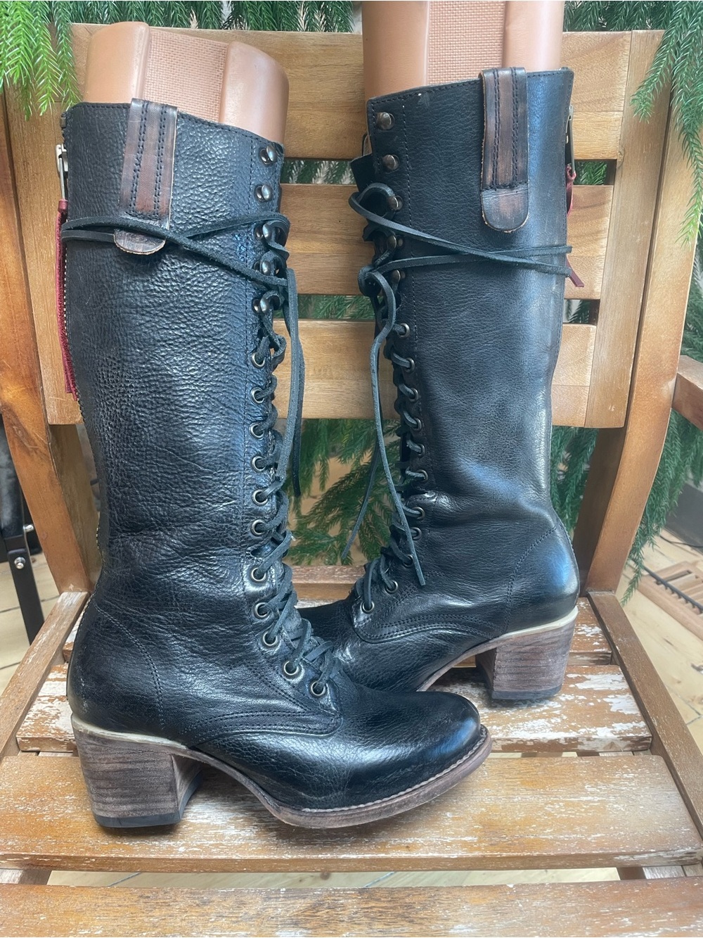 FREEBIRD by STEVEN*GRANY* Tall Black Leather Laceup BoHo Boots! 7